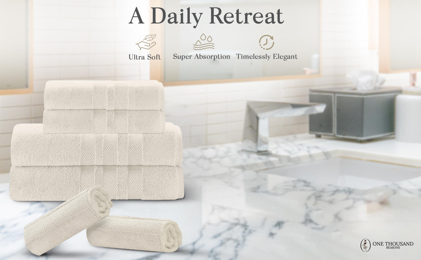 Triple Stripe Zero-Twist Towel Set – 6-Piece Luxury Cotton for Spa-Like Comfort