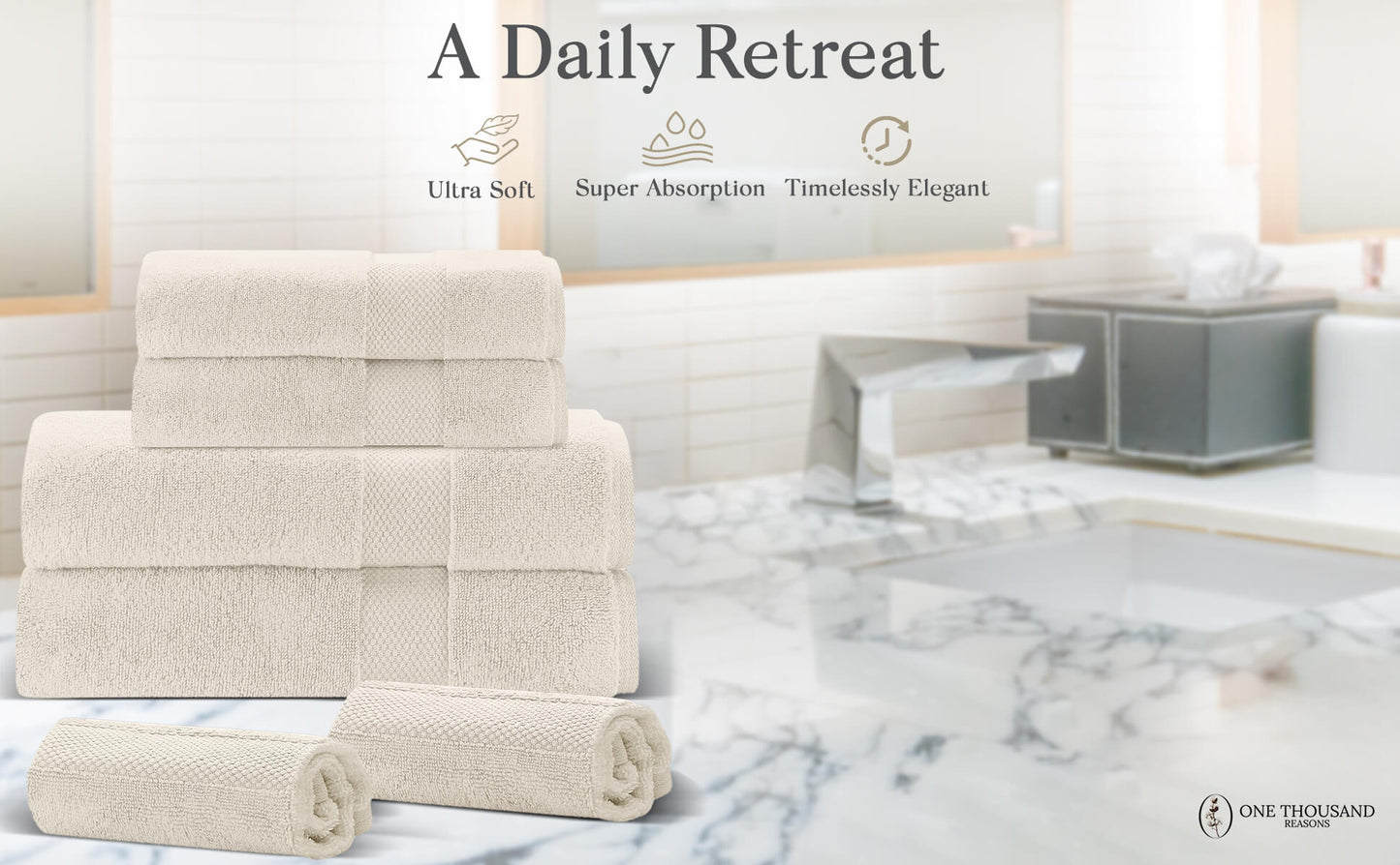 Single Stripe Zero-Twist Towel Set – 6-Piece Quick Dry Towels with Elegant Minimalist Finish