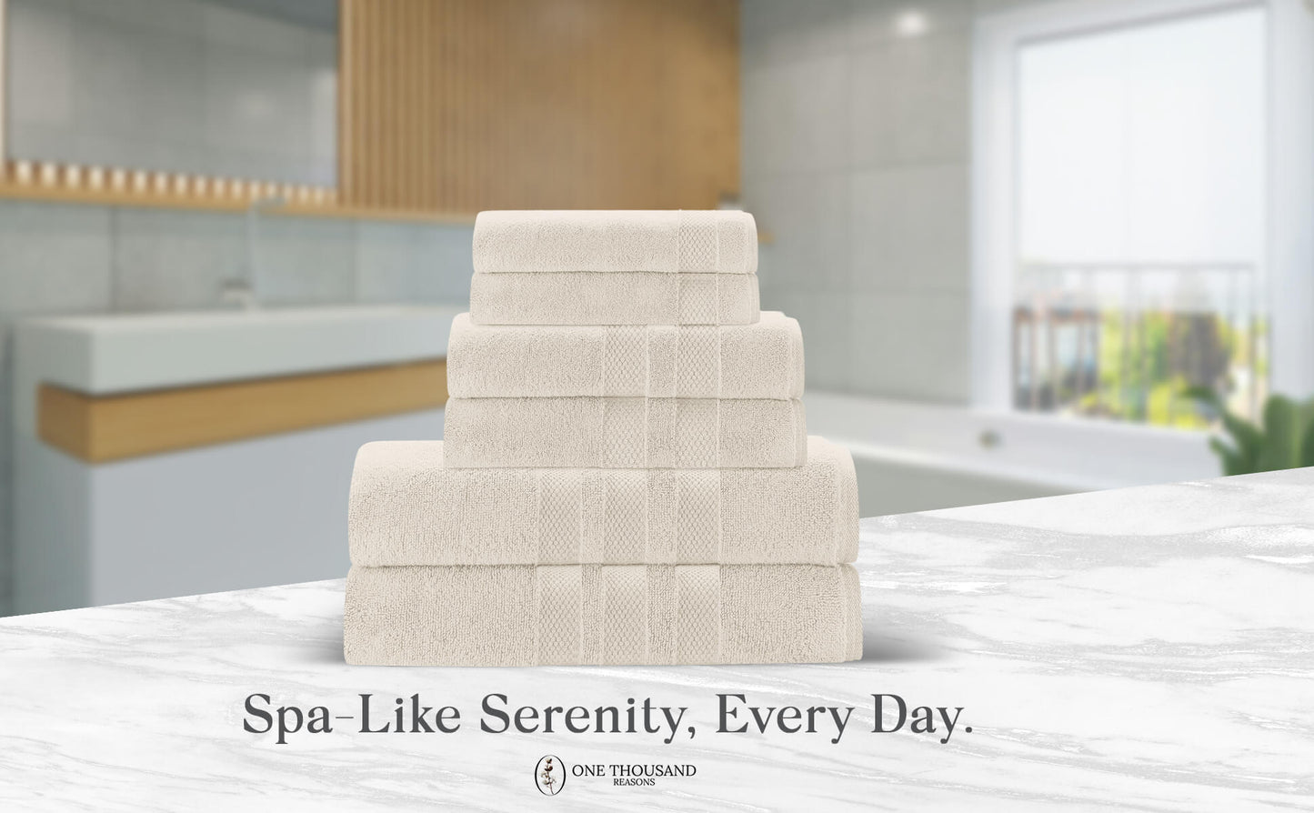 Triple Stripe Zero-Twist Towel Set – 6-Piece Luxury Cotton for Spa-Like Comfort