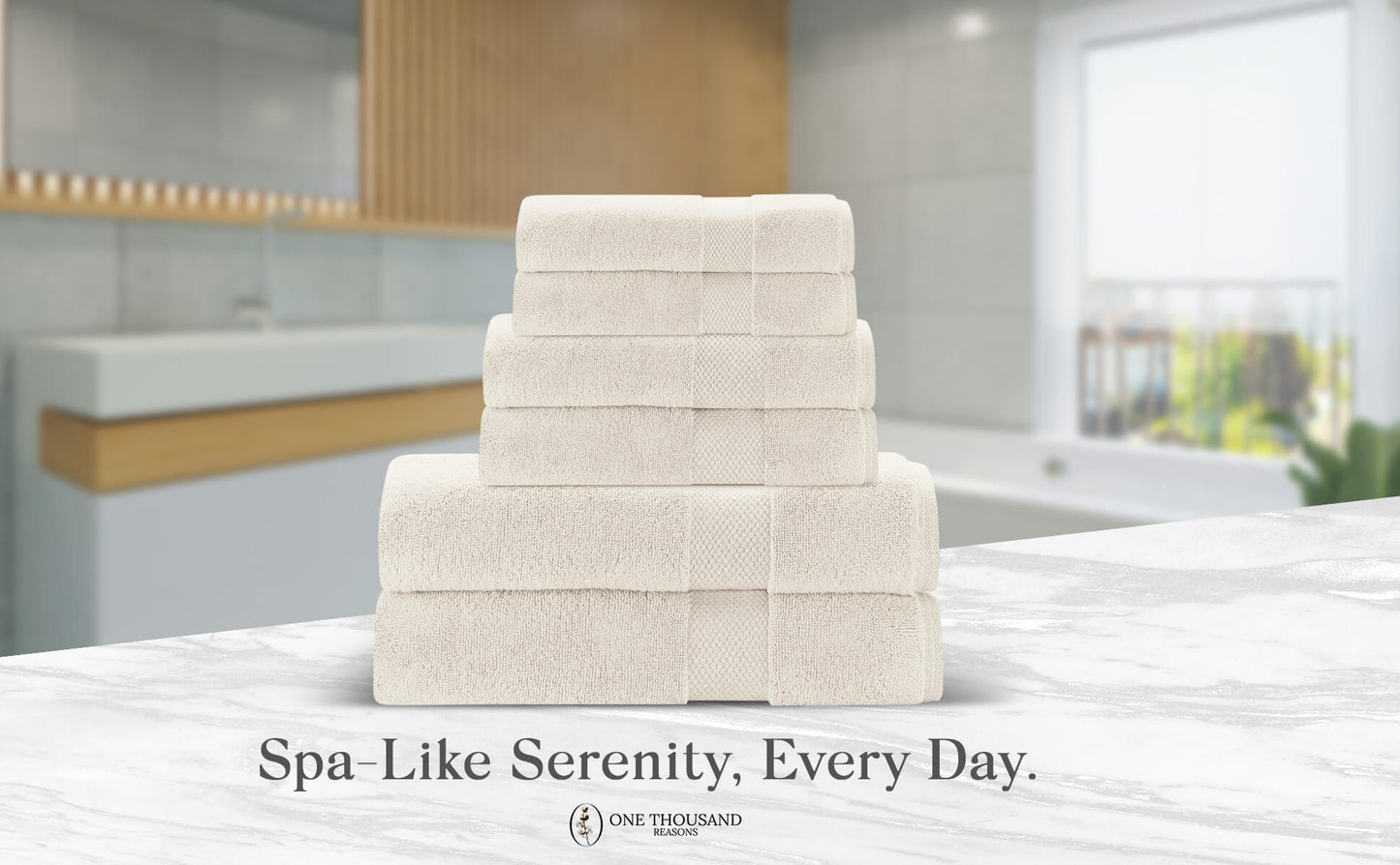 Single Stripe Zero-Twist Towel Set – 6-Piece Quick Dry Towels with Elegant Minimalist Finish