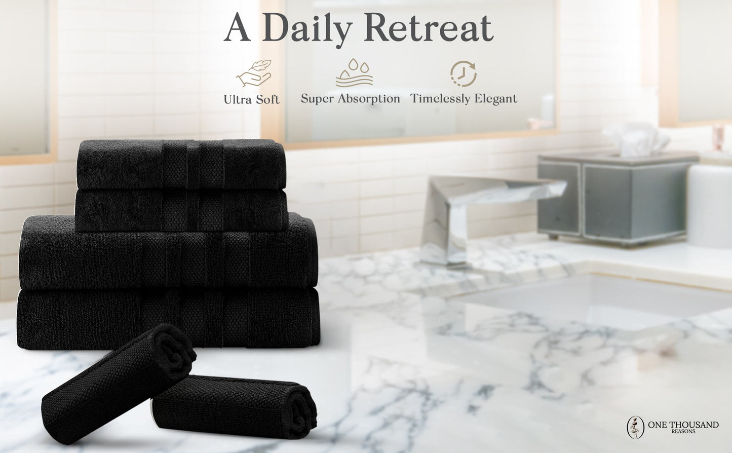 Triple Stripe Zero-Twist Towel Set – 6-Piece Luxury Cotton for Spa-Like Comfort