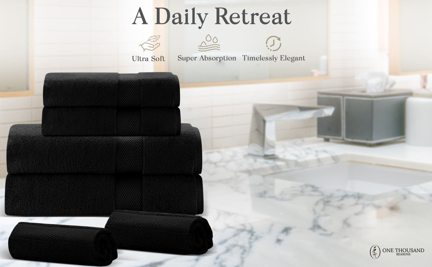 Single Stripe Zero-Twist Towel Set – 6-Piece Quick Dry Towels with Elegant Minimalist Finish