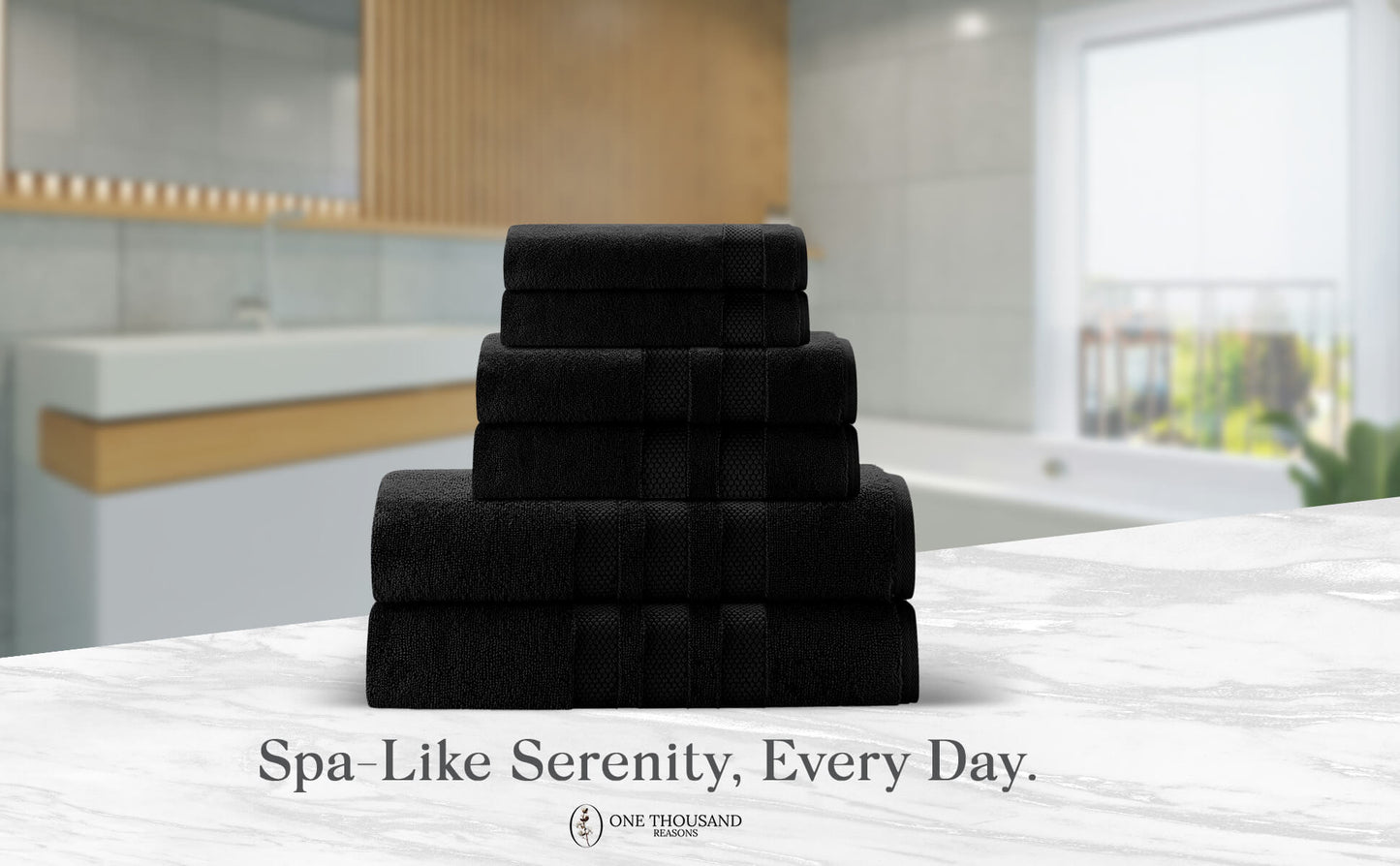 Triple Stripe Zero-Twist Towel Set – 6-Piece Luxury Cotton for Spa-Like Comfort