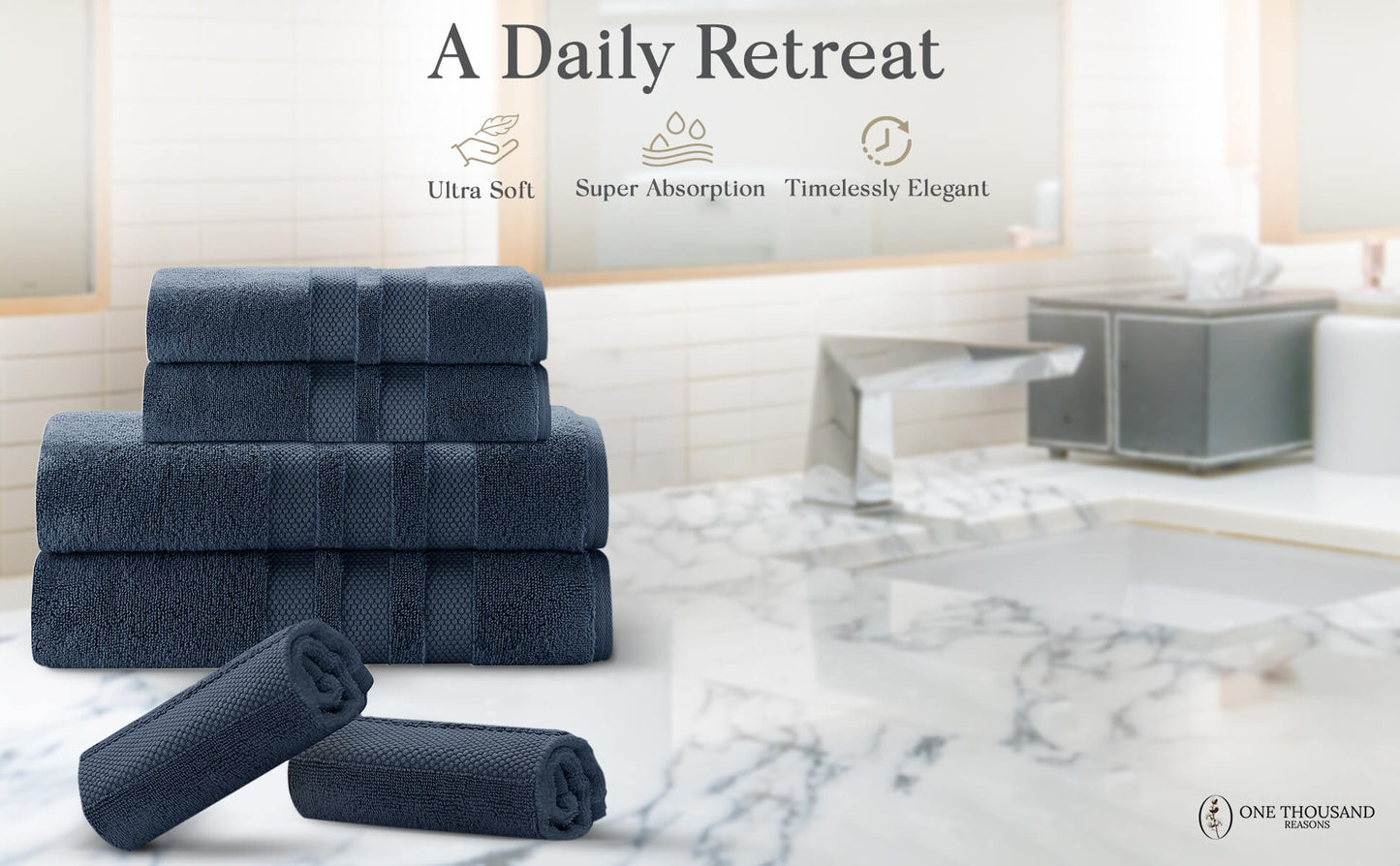 Triple Stripe Zero-Twist Towel Set – 6-Piece Luxury Cotton for Spa-Like Comfort