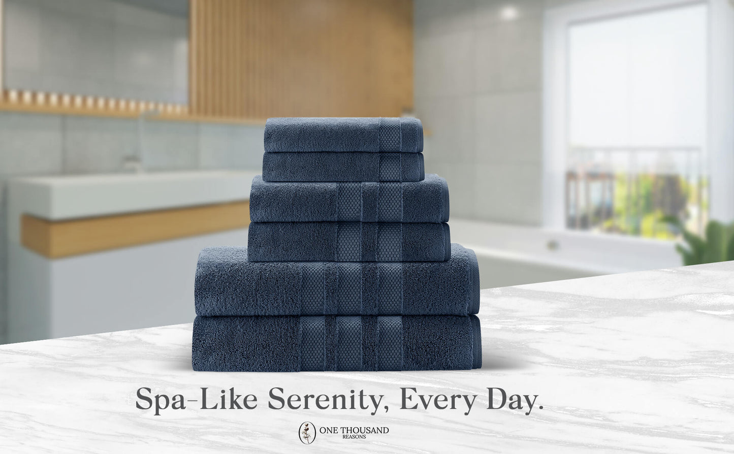 Triple Stripe Zero-Twist Towel Set – 6-Piece Luxury Cotton for Spa-Like Comfort