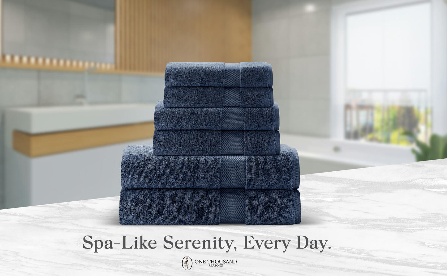 Single Stripe Zero-Twist Towel Set – 6-Piece Quick Dry Towels with Elegant Minimalist Finish