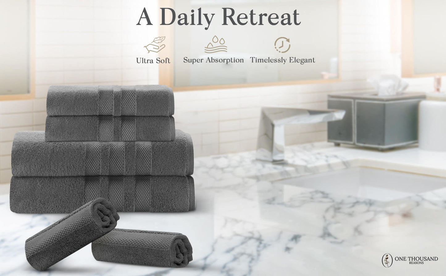 Triple Stripe Zero-Twist Towel Set – 6-Piece Luxury Cotton for Spa-Like Comfort