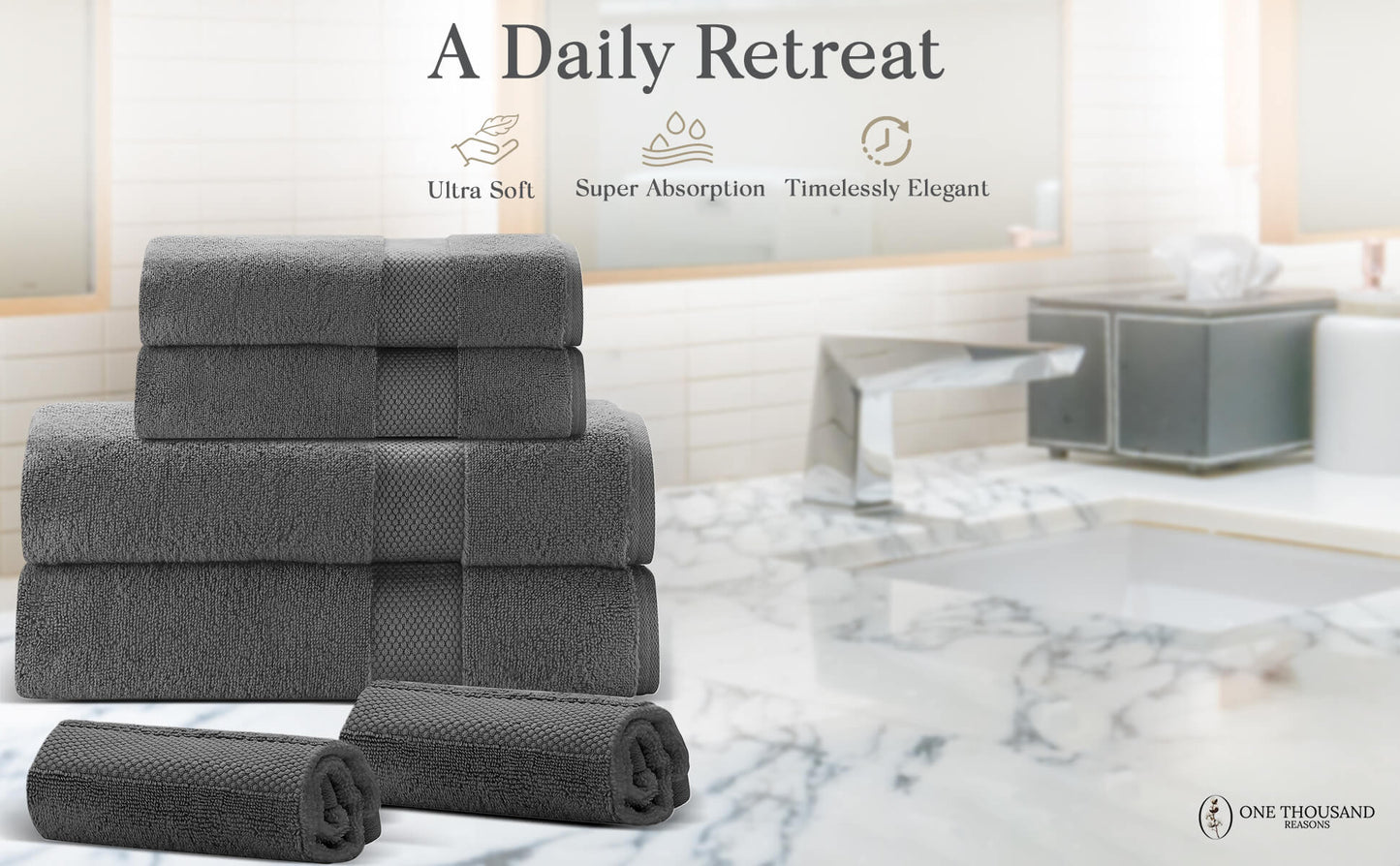 Single Stripe Zero-Twist Towel Set – 6-Piece Quick Dry Towels with Elegant Minimalist Finish