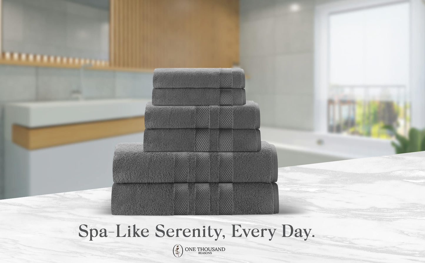 Triple Stripe Zero-Twist Towel Set – 6-Piece Luxury Cotton for Spa-Like Comfort