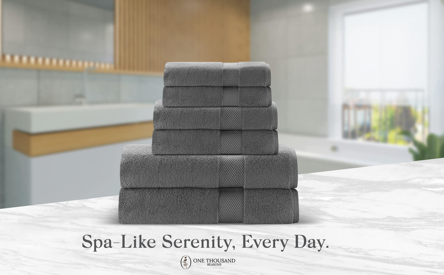 Single Stripe Zero-Twist Towel Set – 6-Piece Quick Dry Towels with Elegant Minimalist Finish