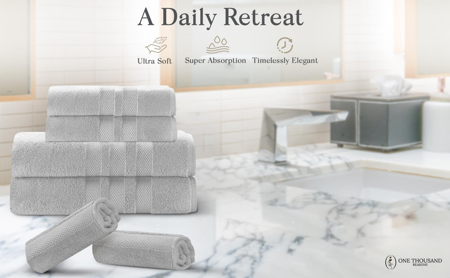 Triple Stripe Zero-Twist Towel Set – 6-Piece Luxury Cotton for Spa-Like Comfort