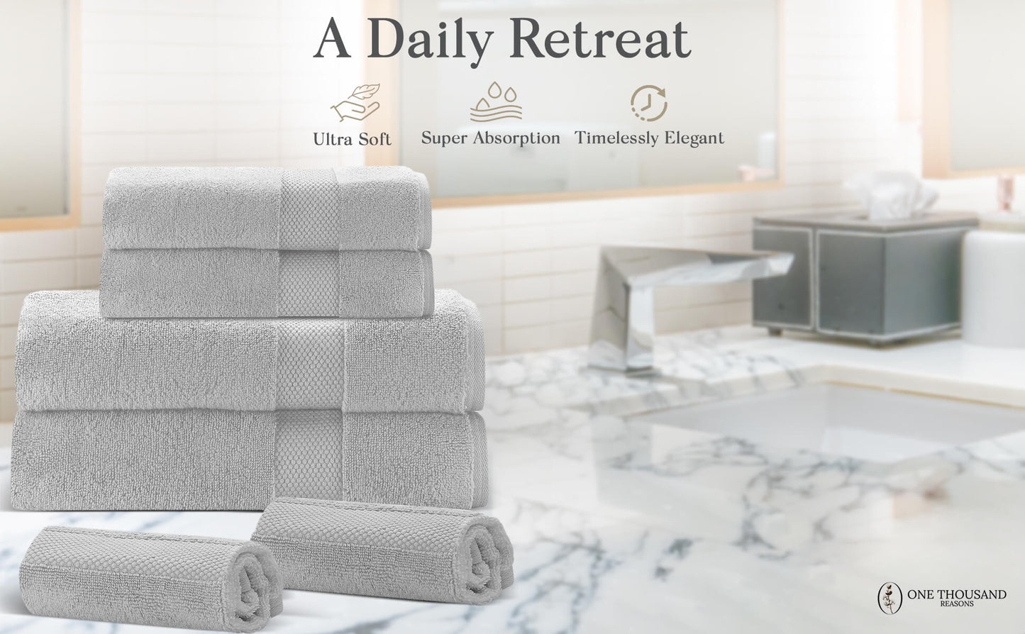 Single Stripe Zero-Twist Towel Set – 6-Piece Quick Dry Towels with Elegant Minimalist Finish