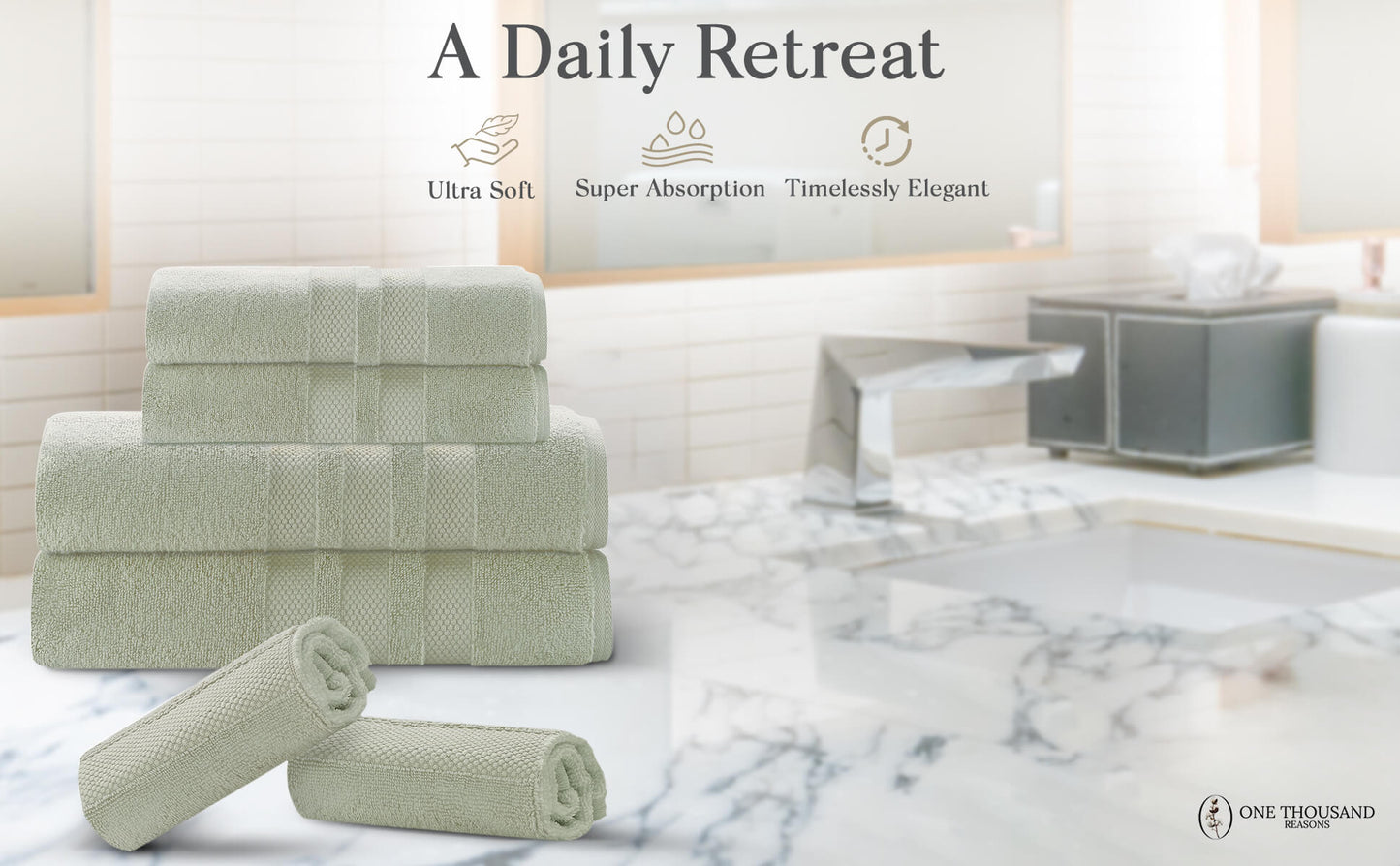 Triple Stripe Zero-Twist Towel Set – 6-Piece Luxury Cotton for Spa-Like Comfort