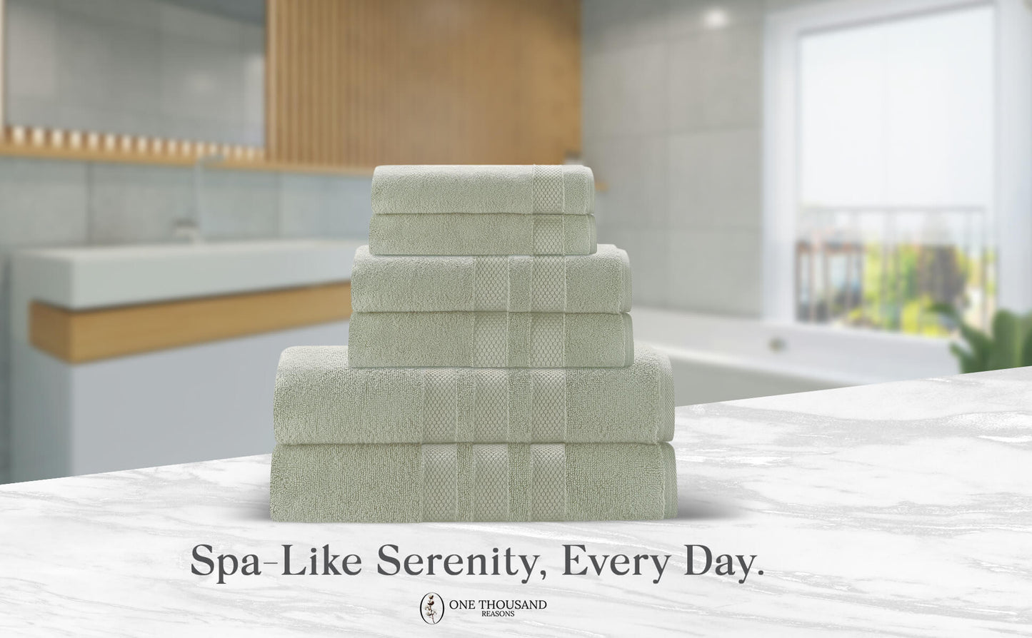 Triple Stripe Zero-Twist Towel Set – 6-Piece Luxury Cotton for Spa-Like Comfort