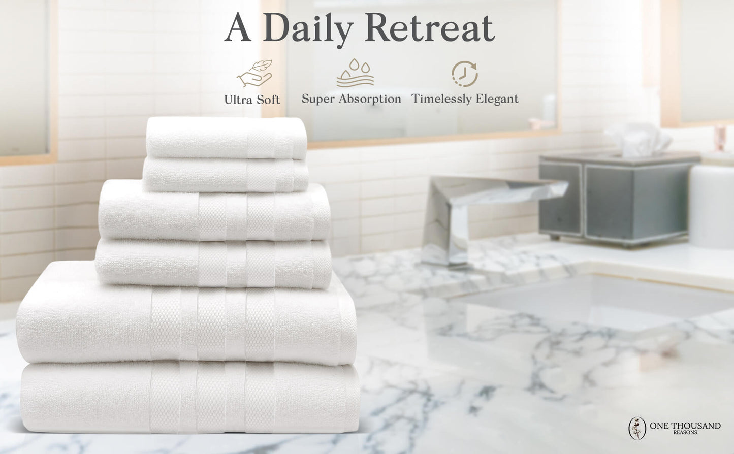 Triple Stripe Zero-Twist Towel Set – 6-Piece Luxury Cotton for Spa-Like Comfort