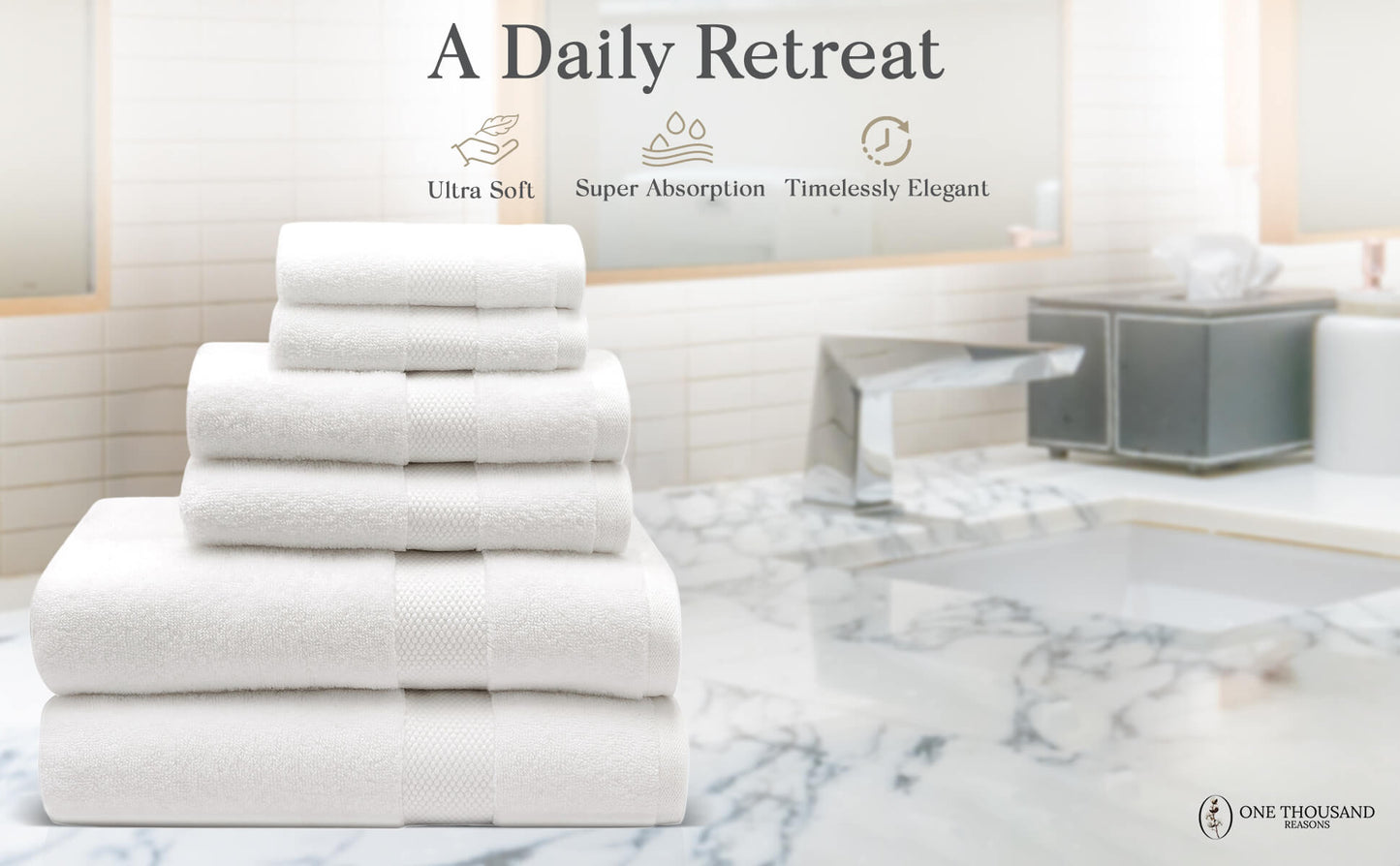 Single Stripe Zero-Twist Towel Set – 6-Piece Quick Dry Towels with Elegant Minimalist Finish