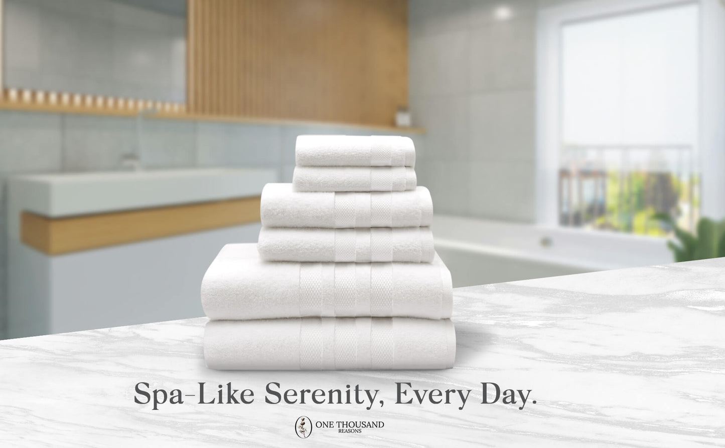 Triple Stripe Zero-Twist Towel Set – 6-Piece Luxury Cotton for Spa-Like Comfort