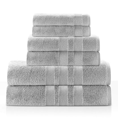 Triple Stripe Zero-Twist Towel Set – 6-Piece Luxury Cotton for Spa-Like Comfort