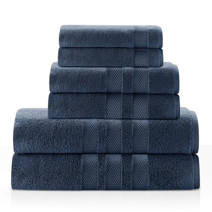 Triple Stripe Zero-Twist Towel Set – 6-Piece Luxury Cotton for Spa-Like Comfort