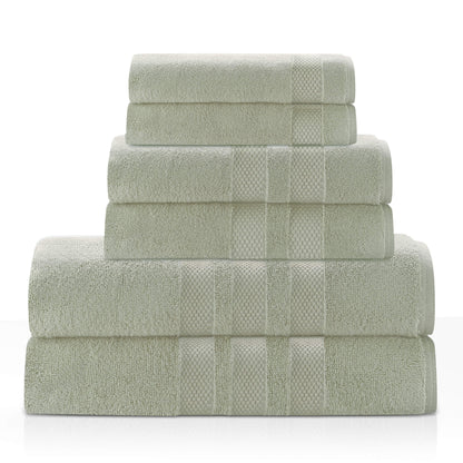 Triple Stripe Zero-Twist Towel Set – 6-Piece Luxury Cotton for Spa-Like Comfort