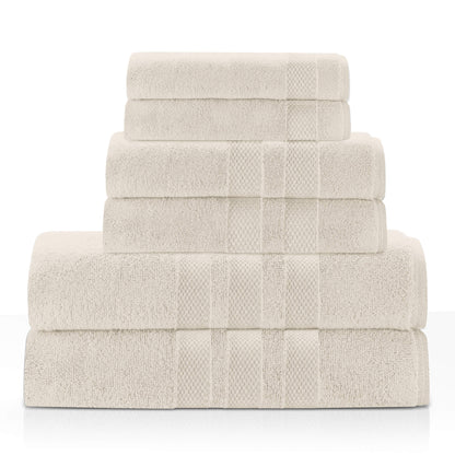 Triple Stripe Zero-Twist Towel Set – 6-Piece Luxury Cotton for Spa-Like Comfort