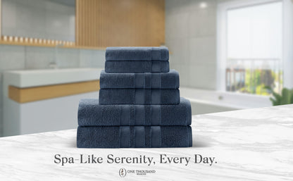 Triple Stripe Zero-Twist Towel Set – 6-Piece Luxury Cotton for Spa-Like Comfort